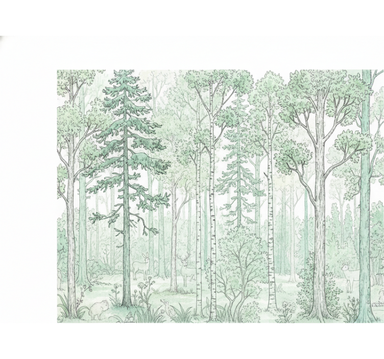 Papier peint forêt croquis en menthe - TenStickers