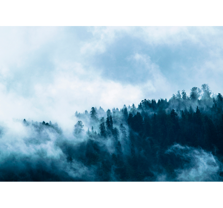 Tapisserie murale salon scène de forêt brumeuse - TenStickers