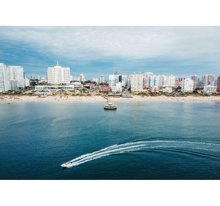 Tapisserie villes et pays vue sur la ville côtière - TenStickers
