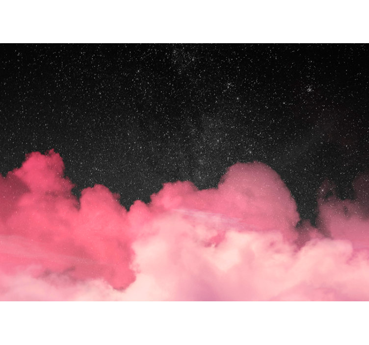 Tapisserie montagne nuages roses étoilés - TenStickers