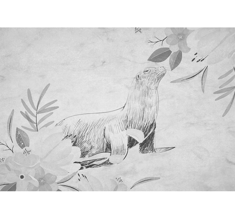 Tapisserie salle de bain phoque parmi les fleurs - TenStickers