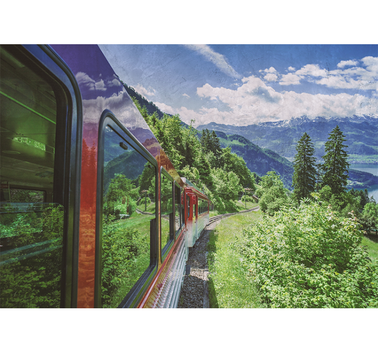 Tapisserie paysage voyage en train dans les montagnes - TenStickers