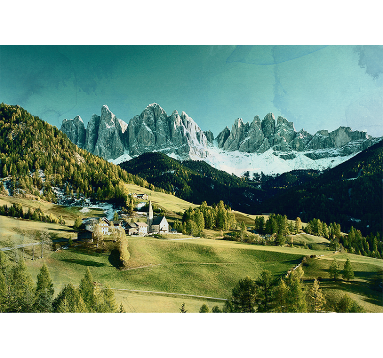 Tapisserie paysage village de montagne - TenStickers