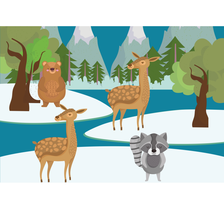 Tapisserie chambre enfant scène d'animaux dessinée - TenStickers