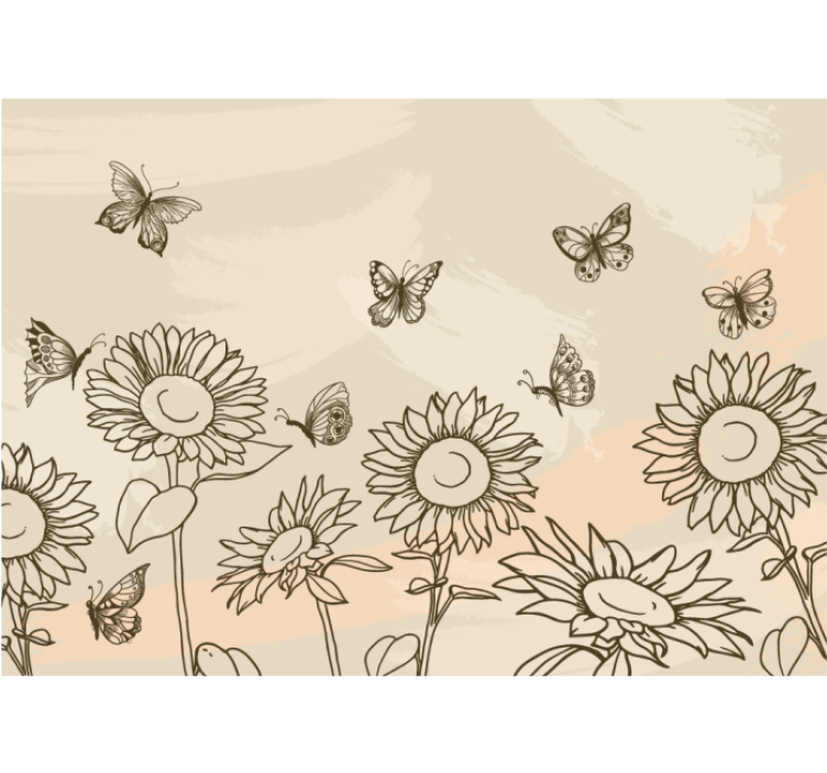 Tapisserie fleur croquis de papillon tournesol - TenStickers