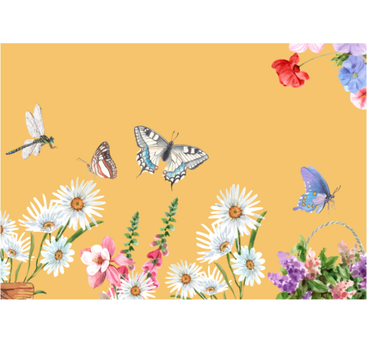 Tapisserie fleur scène florale avec papillons - TenStickers
