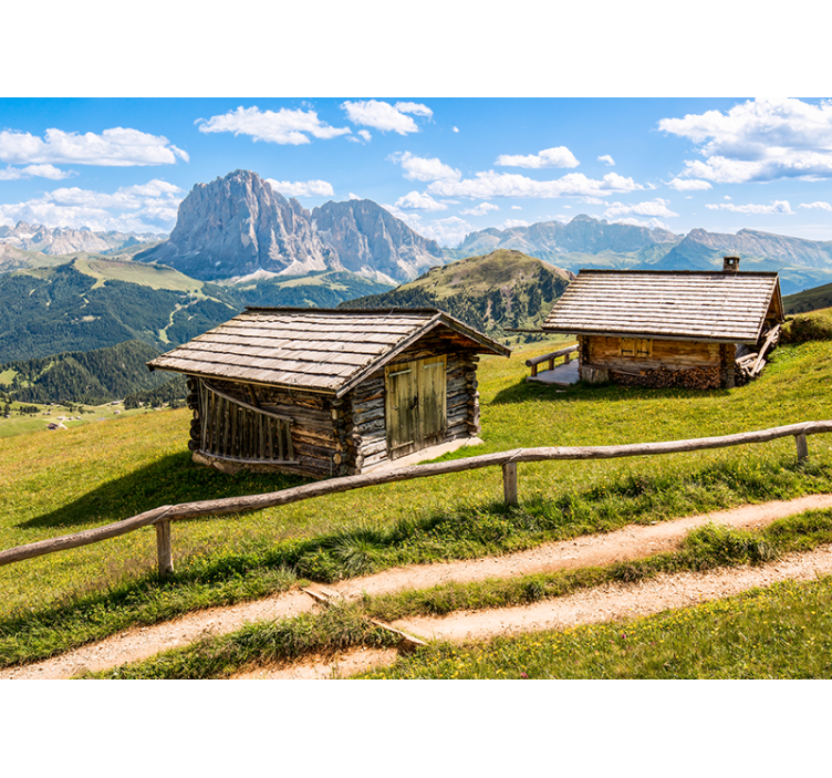 Tapisserie paysage cabines de montagne pittoresques - TenStickers
