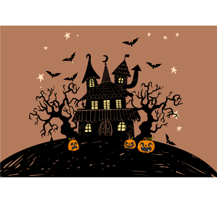 Tapisserie halloween château de citrouilles hanté - TenStickers