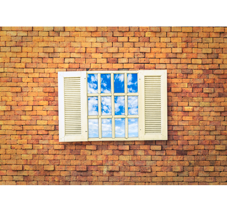 Tapisserie imitation pierre vue fenêtre ouverte - TenStickers