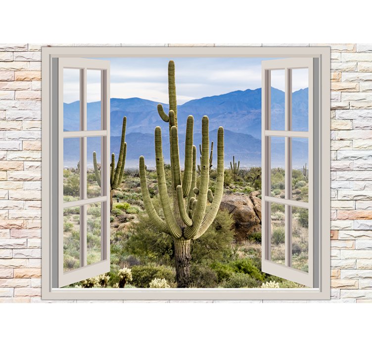 Tapisserie nature vue sur cactus du désert - TenStickers