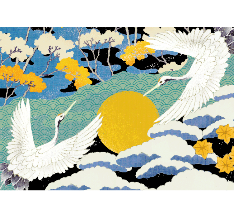 Tapisserie nature grues et soleil - TenStickers