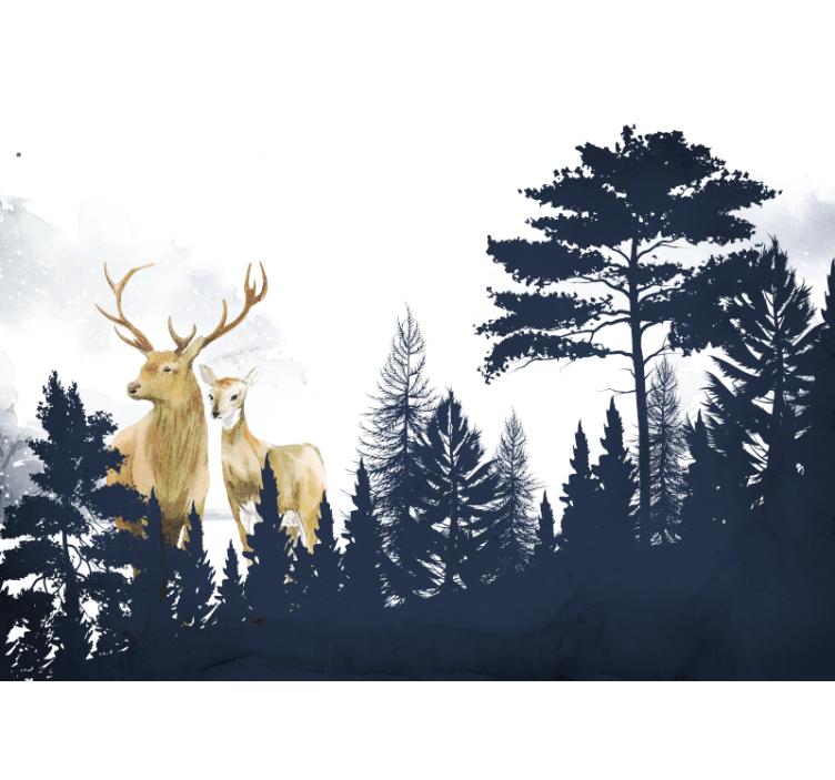 Papier peint forêt avec paire de cerfs majestueux - TenStickers