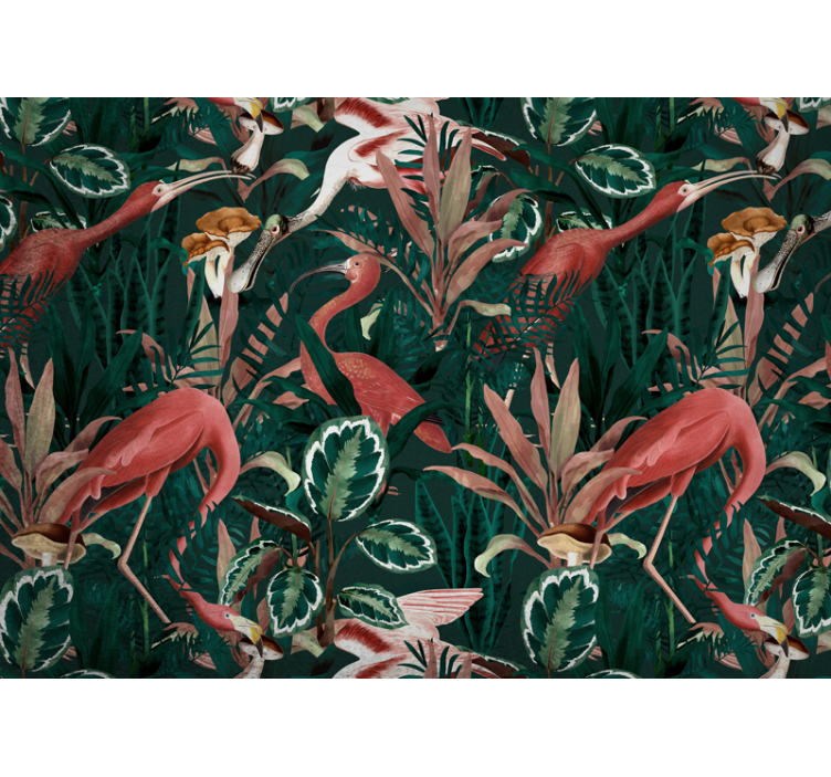 Tapisserie animaux flamants roses dans le feuillage - TenStickers