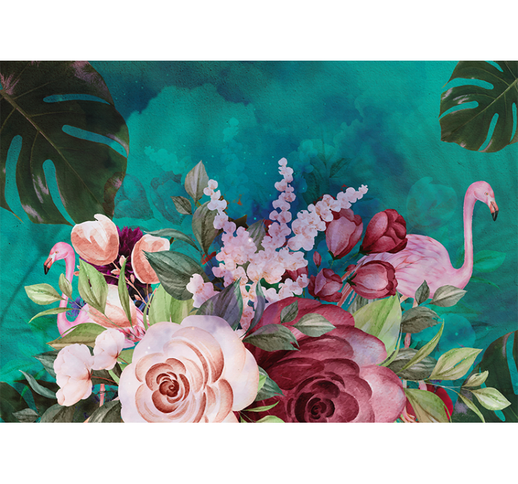 Tapisserie fleur affichage floral flamant rose - TenStickers