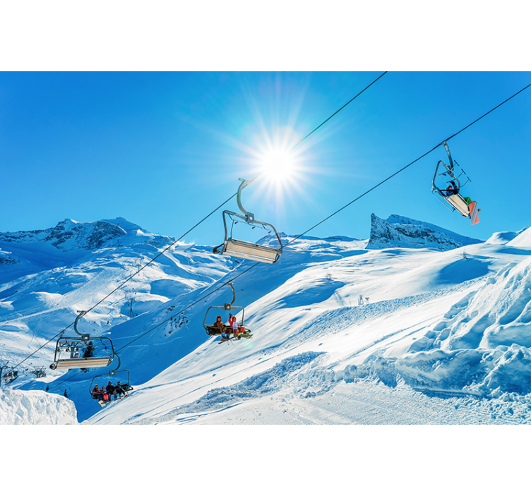 Photo murale montagne Télésièges et skieurs - TenStickers