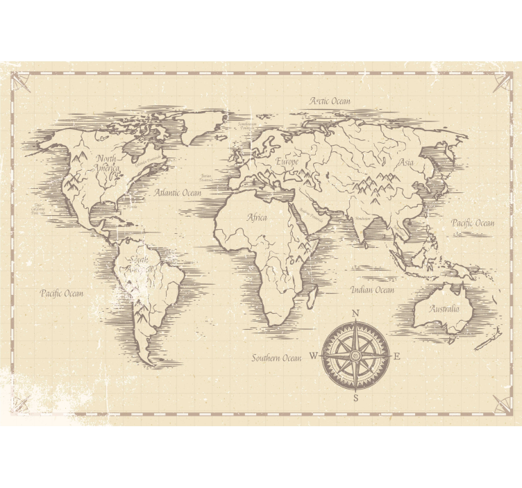 Tapisserie murale bureau carte du monde vintage - TenStickers