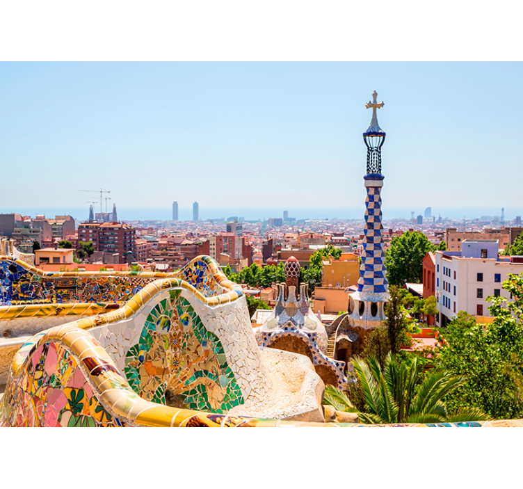 Tapisserie villes et pays Barcelone vue sur Parc Güell - TenStickers