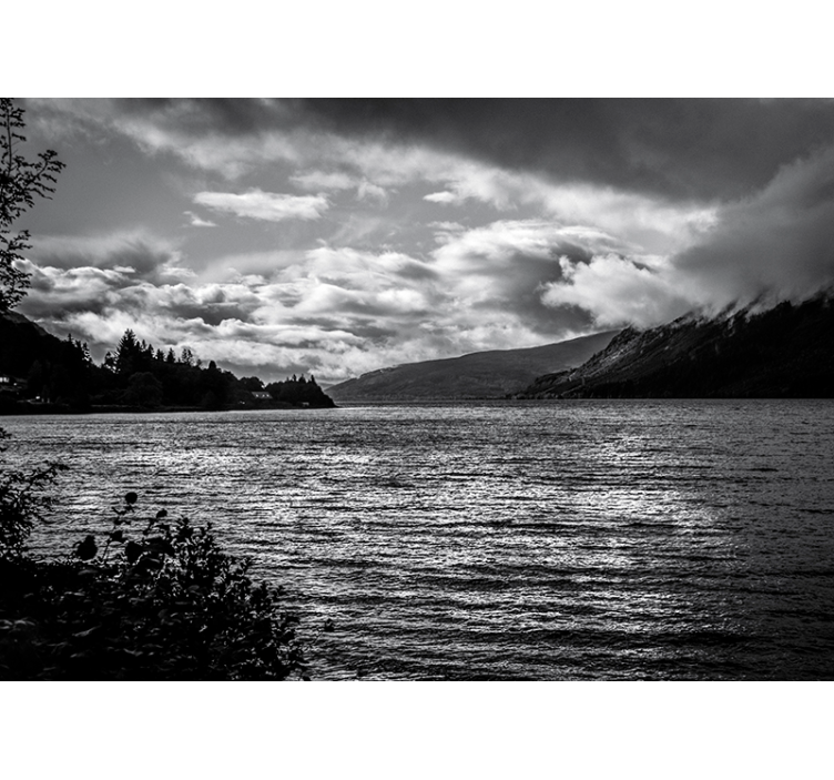 Tapisserie paysage vue sur le lac monochrome - TenStickers