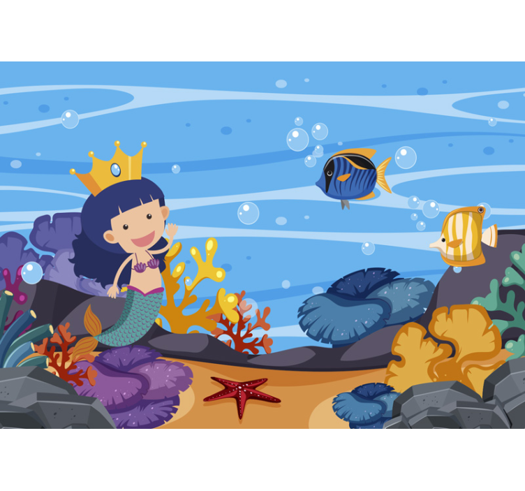 Tapisserie chambre enfant sirène, dessin animé, sous-marin - TenStickers