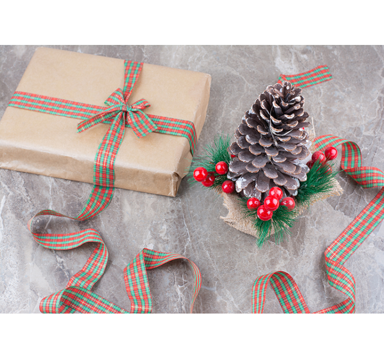 Tapisserie noel composition festive de pommes de pin - TenStickers