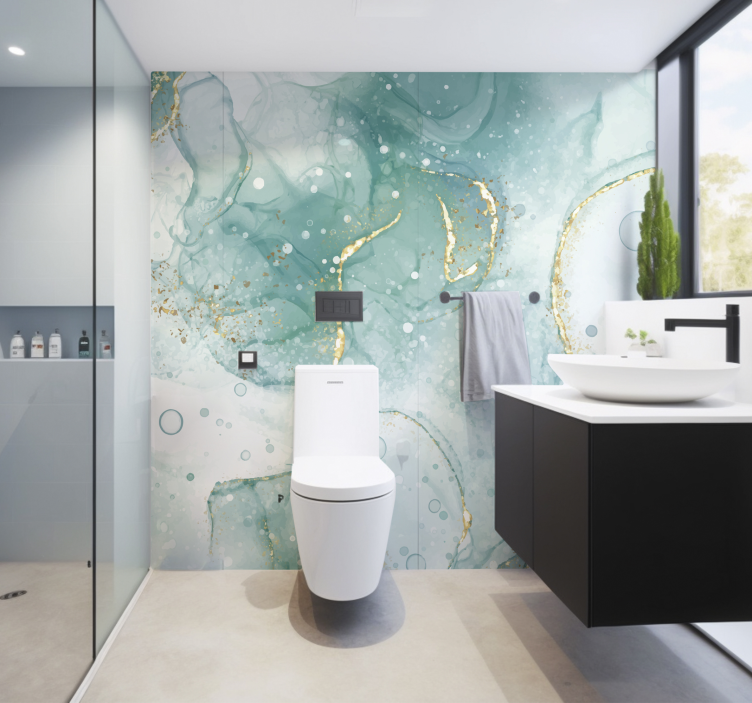 Tapisserie salle de bain marbre turquoise et or - TenStickers