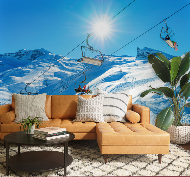 Photo murale montagne Télésièges et skieurs - TenStickers