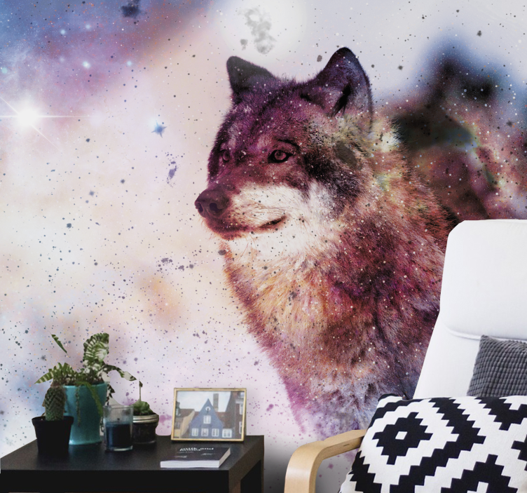 Tapisserie animaux loup cosmique solitaire - TenStickers