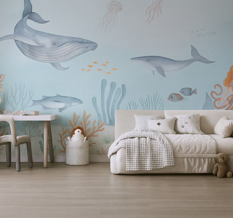 Tapisserie chambre ado vie aquatique pastel - TenStickers