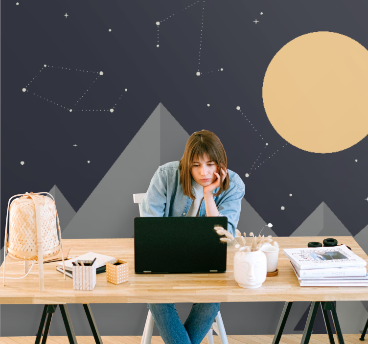 Tapisserie espace sommets de montagne au clair de lune - TenStickers