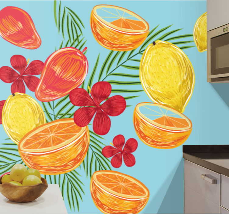 Tapisserie fleur arrangement de fruits tropicaux - TenStickers