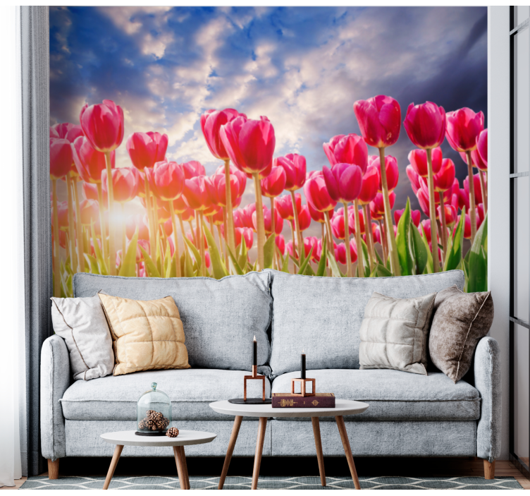 Tapisserie fleur champ de tulipes radieuses - TenStickers