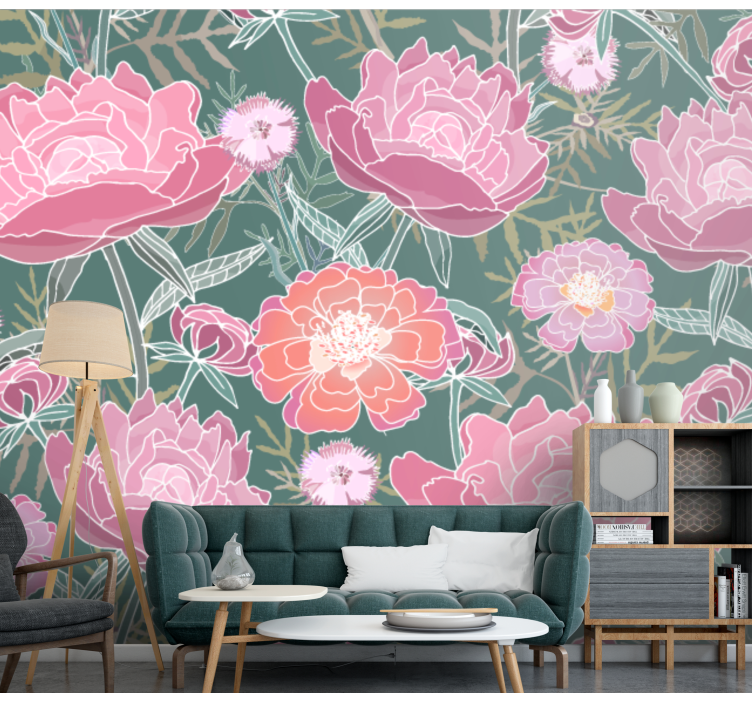 Tapisserie fleur composition de pivoines - TenStickers