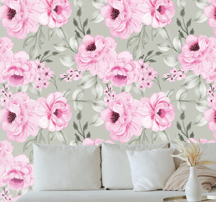 Tapisserie fleur composition de pivoines pastel - TenStickers