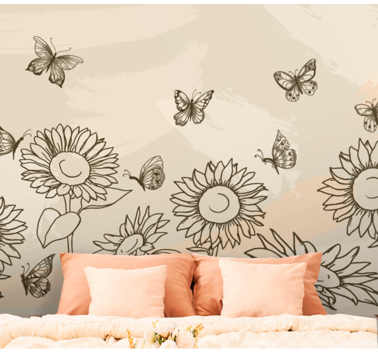 Tapisserie fleur croquis de papillon tournesol - TenStickers