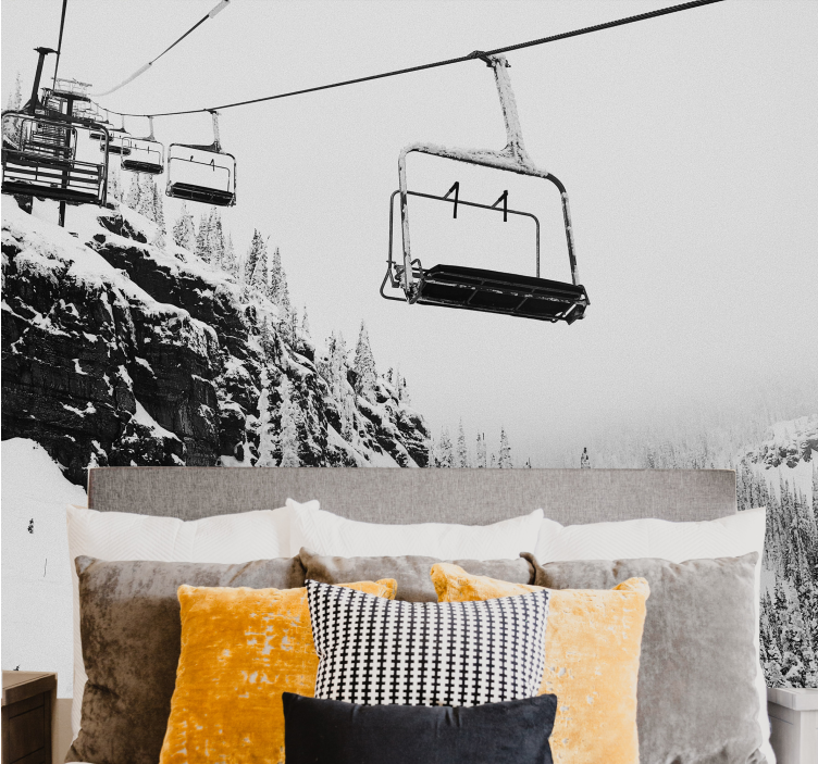 Tapisserie montagne voyage en télésiège - TenStickers