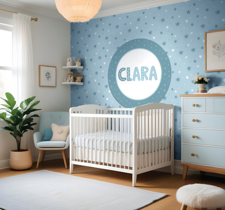 Tapisserie murale chambre bébé nom personnalisable étoiles - TenStickers
