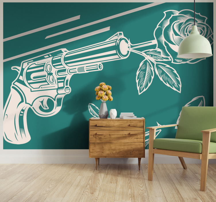 Tapisserie murale graffiti arme et rose - TenStickers