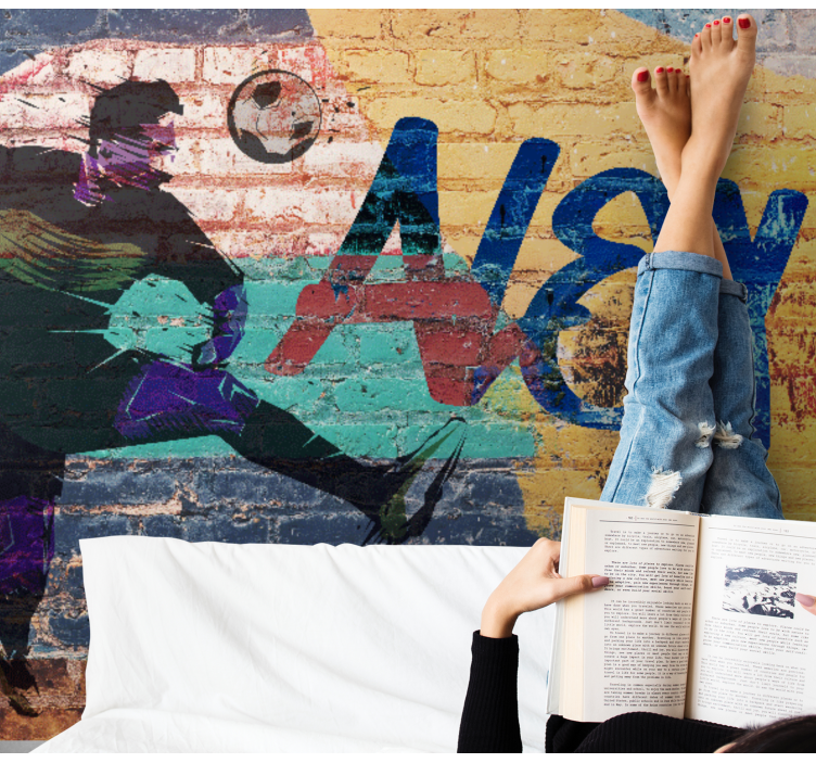 Tapisserie murale graffiti joueur de football en action - TenStickers