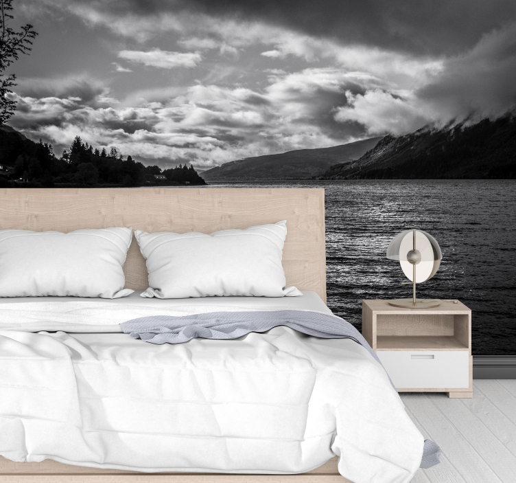 Tapisserie paysage vue sur le lac monochrome - TenStickers