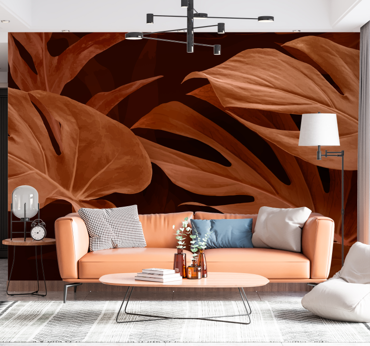 Tapisserie murale terracotta grandes feuilles denses - TenStickers
