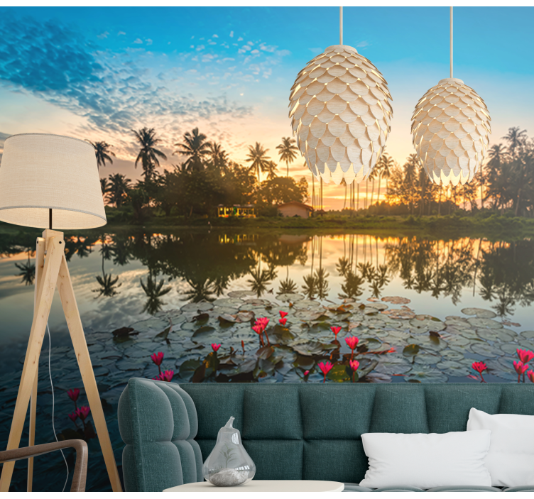 Tapisserie nature reflet serein du lotus - TenStickers