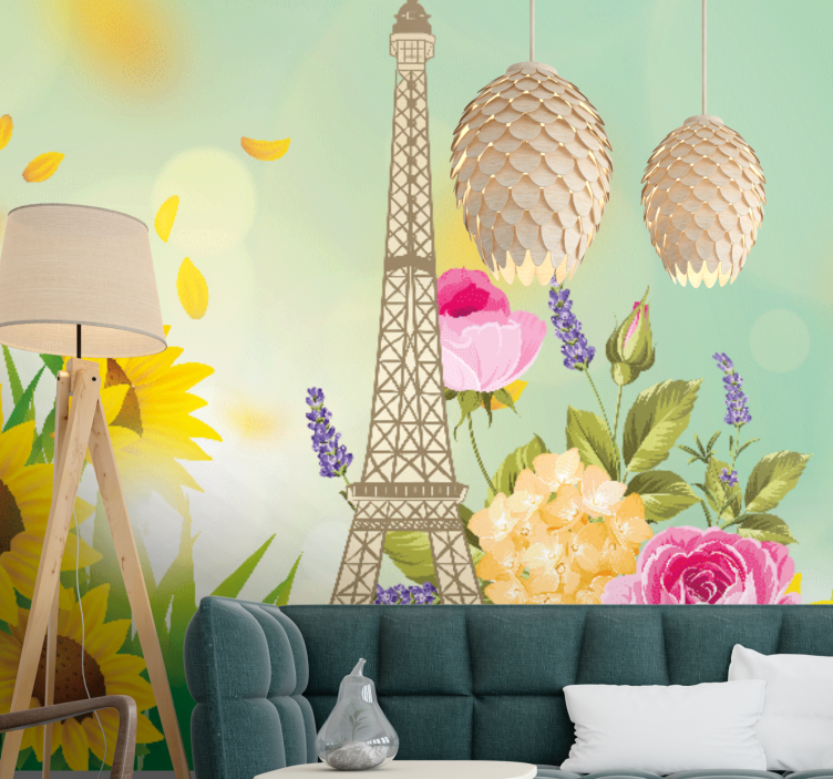 Tapisserie paris tour eiffel en fleurs - TenStickers