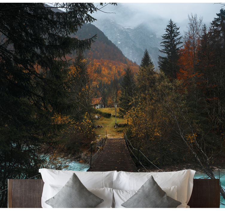 Tapisserie paysage chemin du pont en bois - TenStickers