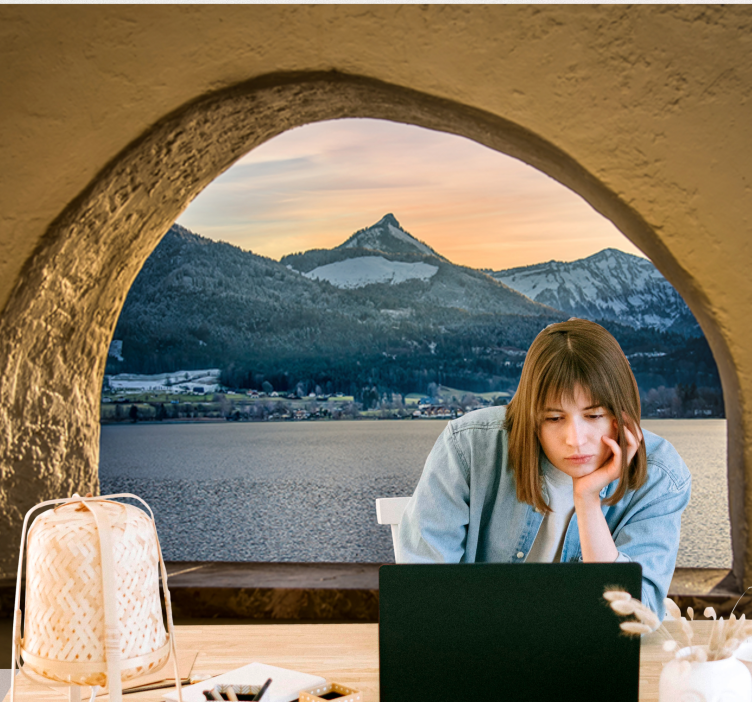 Tapisserie paysage lac alpin panoramique - TenStickers
