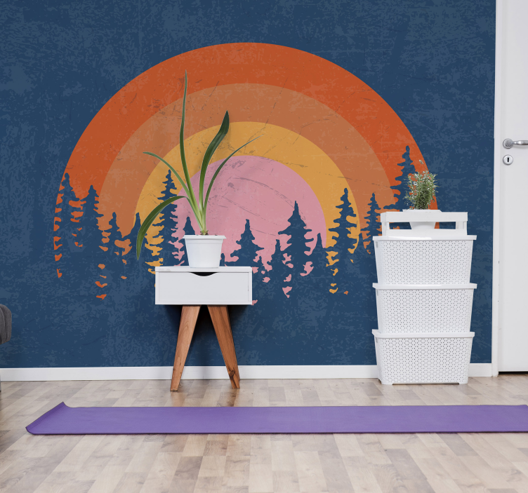 Tapisserie vintage arc-en-ciel de forêt rétro - TenStickers