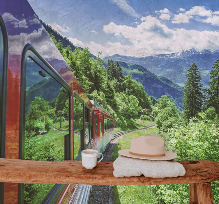 Tapisserie paysage voyage en train dans les montagnes - TenStickers