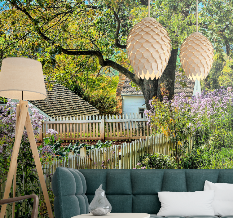 Tapisserie paysage vue de jardin serein - TenStickers