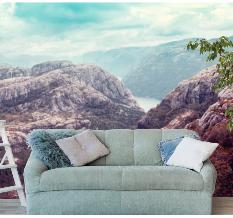Tapisserie paysage vue sur terrain montagneux - TenStickers