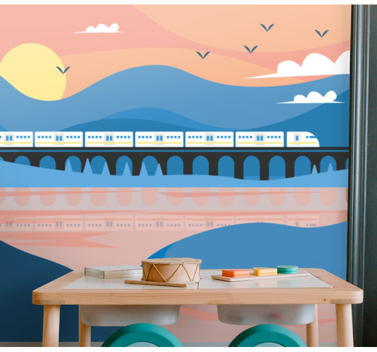 Tapisserie villes et pays train sur le pont - TenStickers