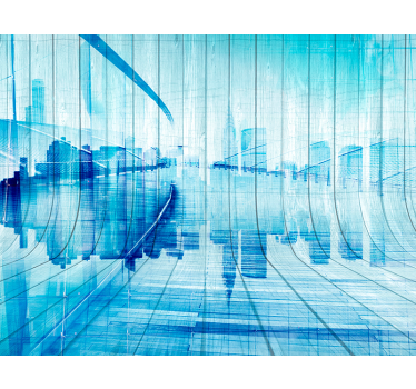 Papier peint effet bois city skyline city - TenStickers
